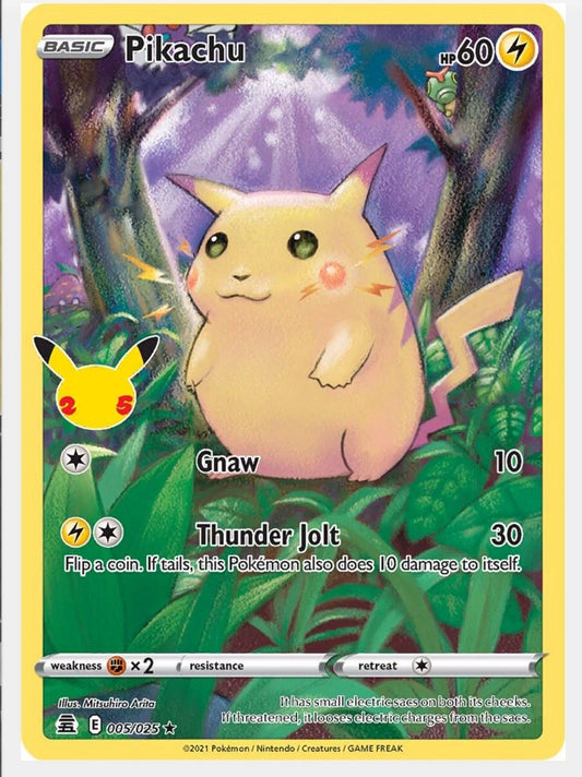 Pikachu 5/25 Pokemon Celebrations 25th Anniversary Base Set Full Art Card NM