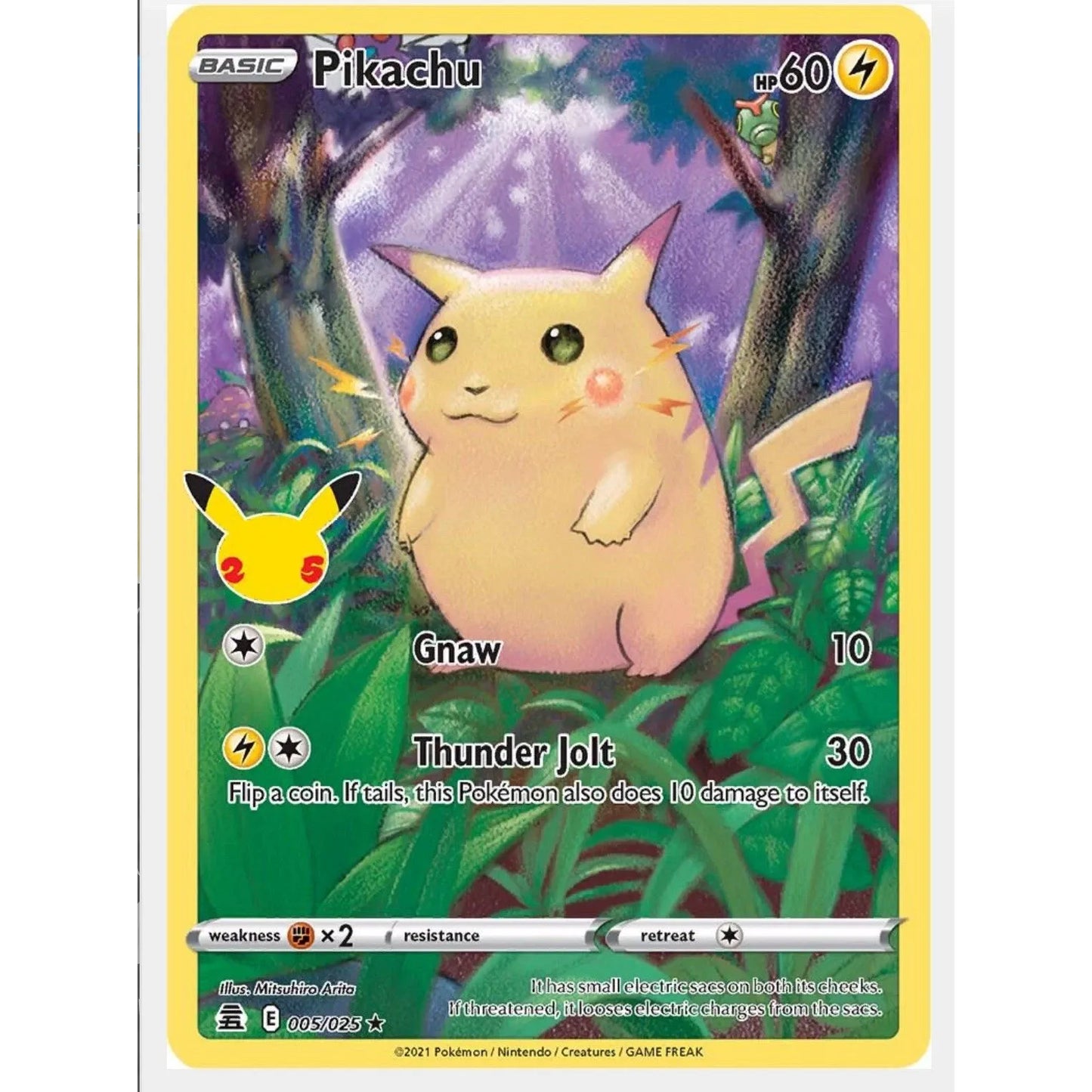 Pikachu 5/25 Pokemon Celebrations 25th Anniversary Base Set Full Art Card NM