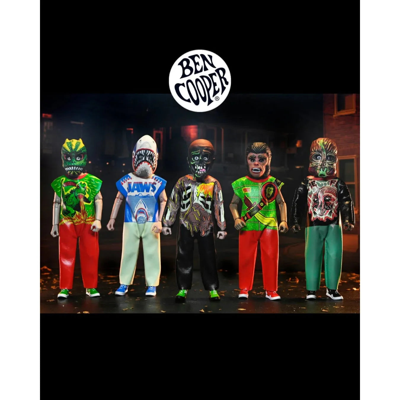 Ben Cooper Costume Kids Collection - Series 7 Costumed Action Figure Bundle (Godzilla, Jaws, Warrior, Tarman, The Fly)