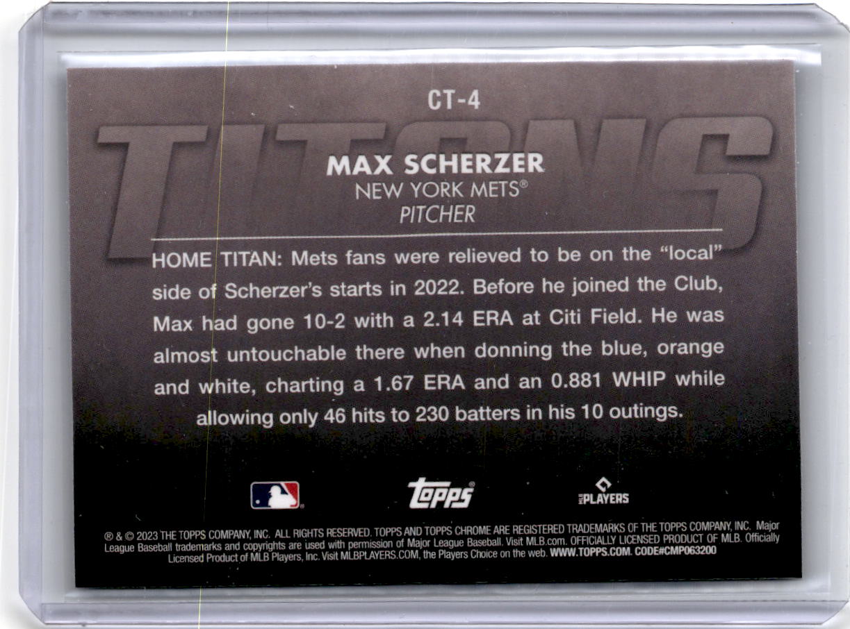 2023 Topps Chrome Max Scherzer New York Mets #CT-4