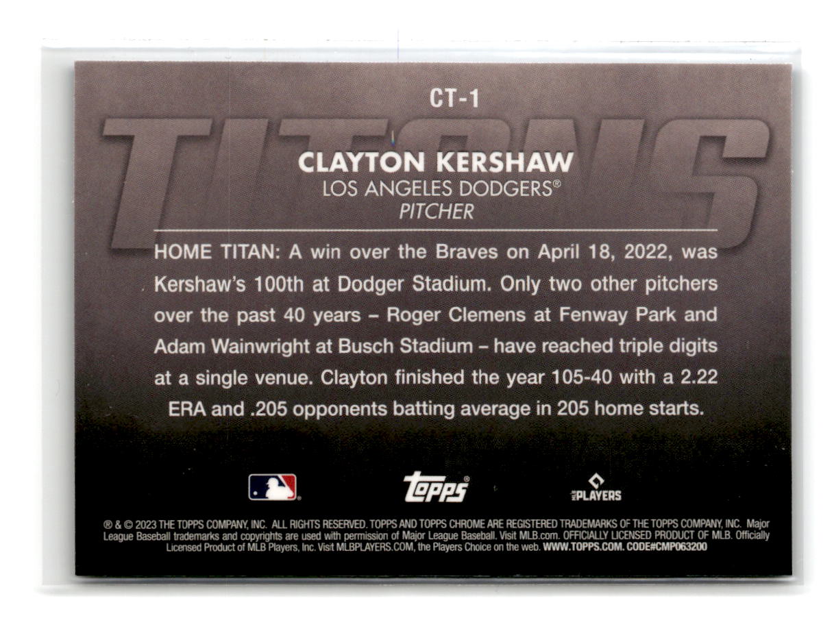 2023 Topps Chrome Titans Clayton Kershaw Dodgers #CT-1